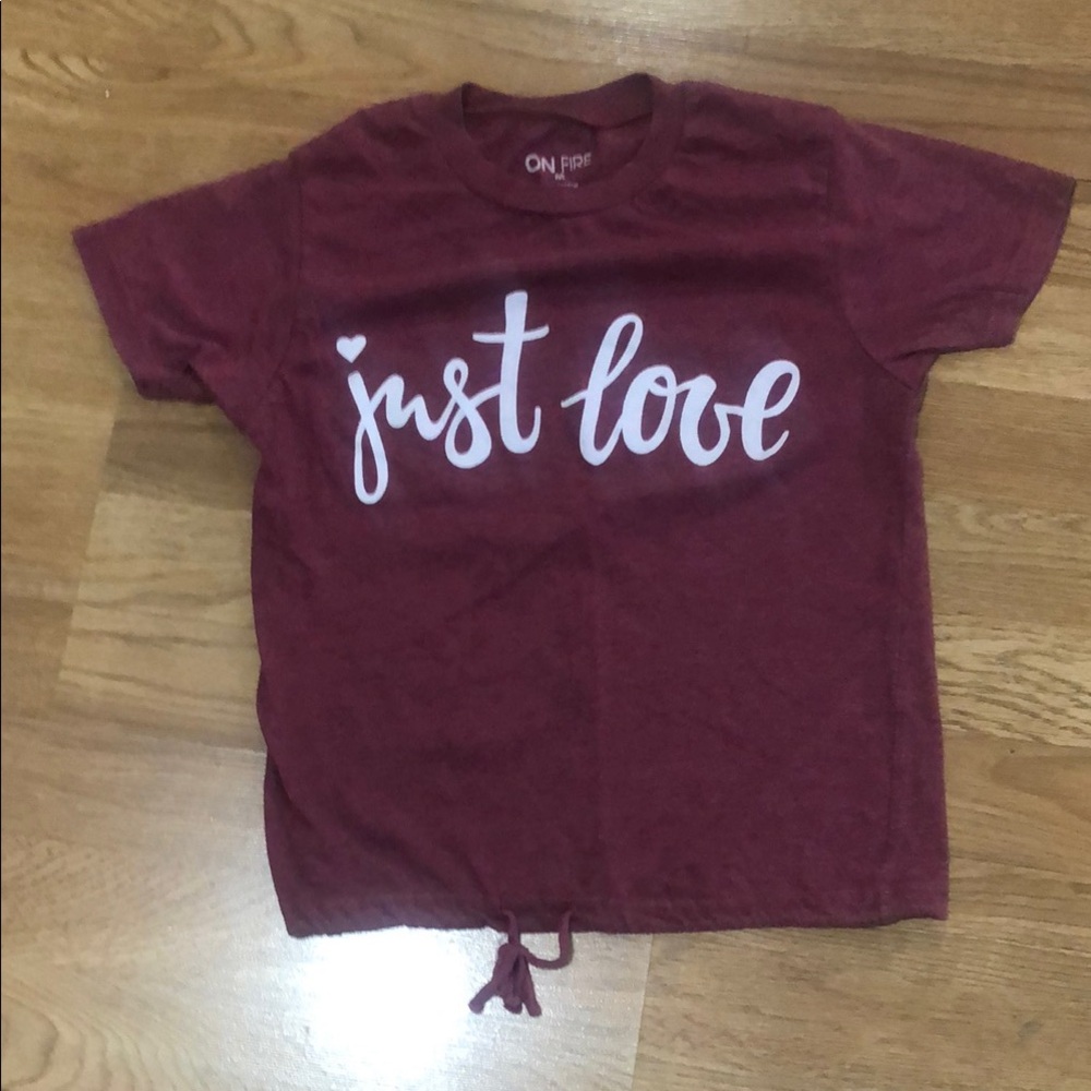 On Fire Red and White Short Sleeve Tee with Just Love Print